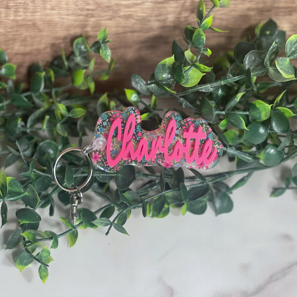 Personalized Floral/Pink Keychain