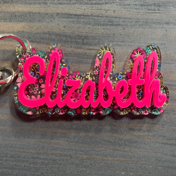 Personalized Floral/Pink Keychain
