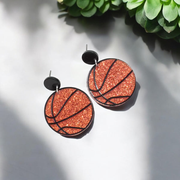 Basketball Glitter Acrylic Dangle Earrings
