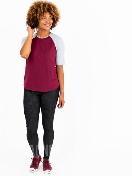 Sizes Small & Medium While Supplies Last: Agnes & Dora™ Raglan Top Wine with Heather Gray: Final Sale. No Returns Or Exchanges