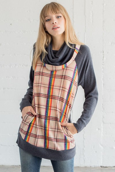 Size Small Mad For Plaid Cowl Neck Hoodie-Final Sale: No Returns/Exchanges