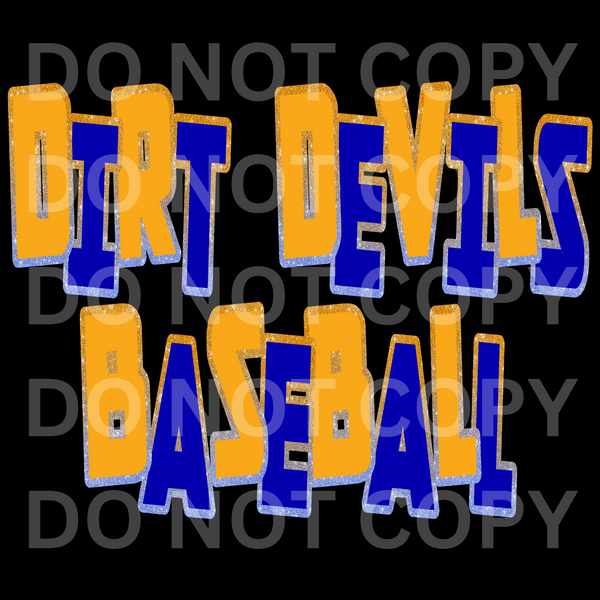 Dirt Devils Baseball Blue/Gold Scattered With Faux Glitter Outline: Preorder