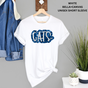 Cats Blue/White Faux Glitter