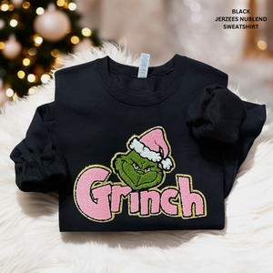 Grinch Chenille Patch With Gold Glitter Backing Sweatshirt: Super Saturday Sale Ends 11/30/24 At 11:59pm Or When Sold Out