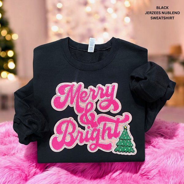 Pink Merry & Bright Chenille/Sequin Patch Sweatshirt: Super Saturday Sale Ends 11/30/24 At 11:59pm Or When Sold Out