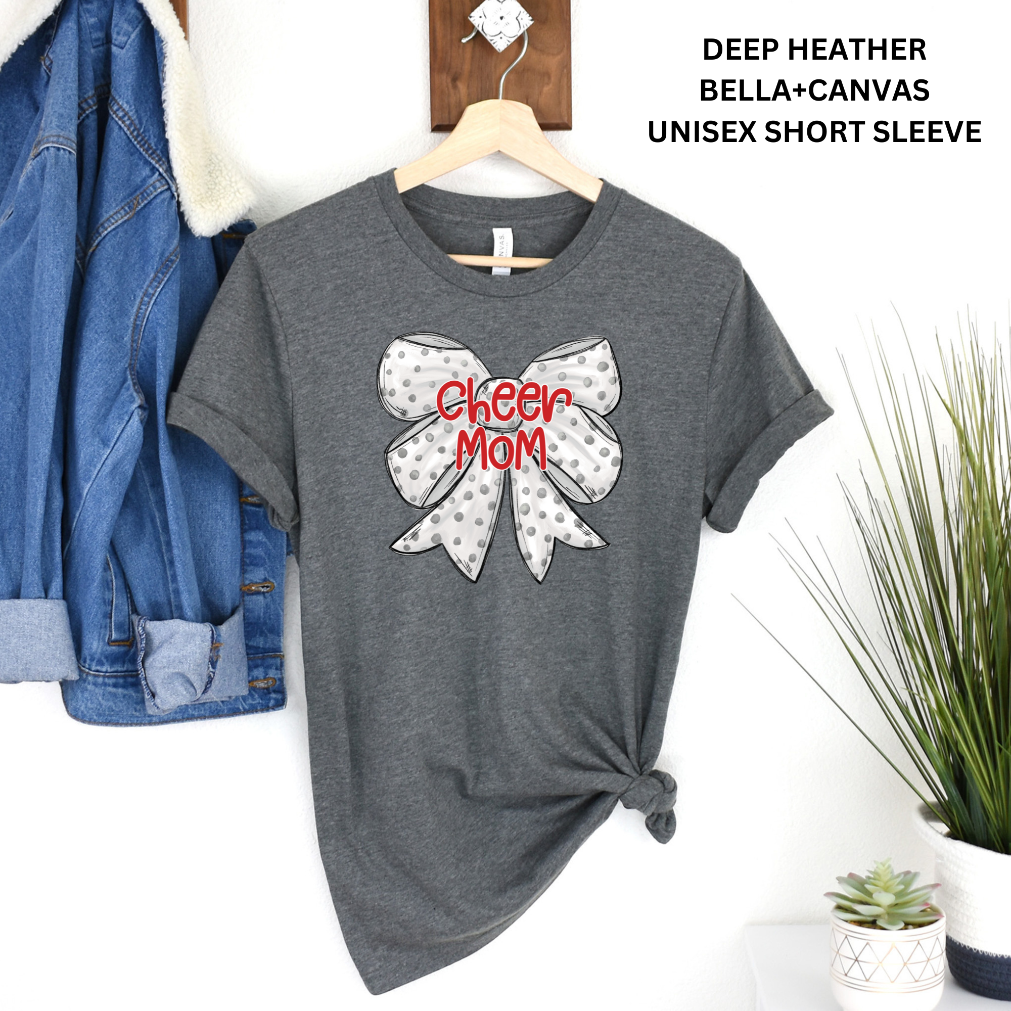 Cheer Mom Grey Dot Bow: Preorder