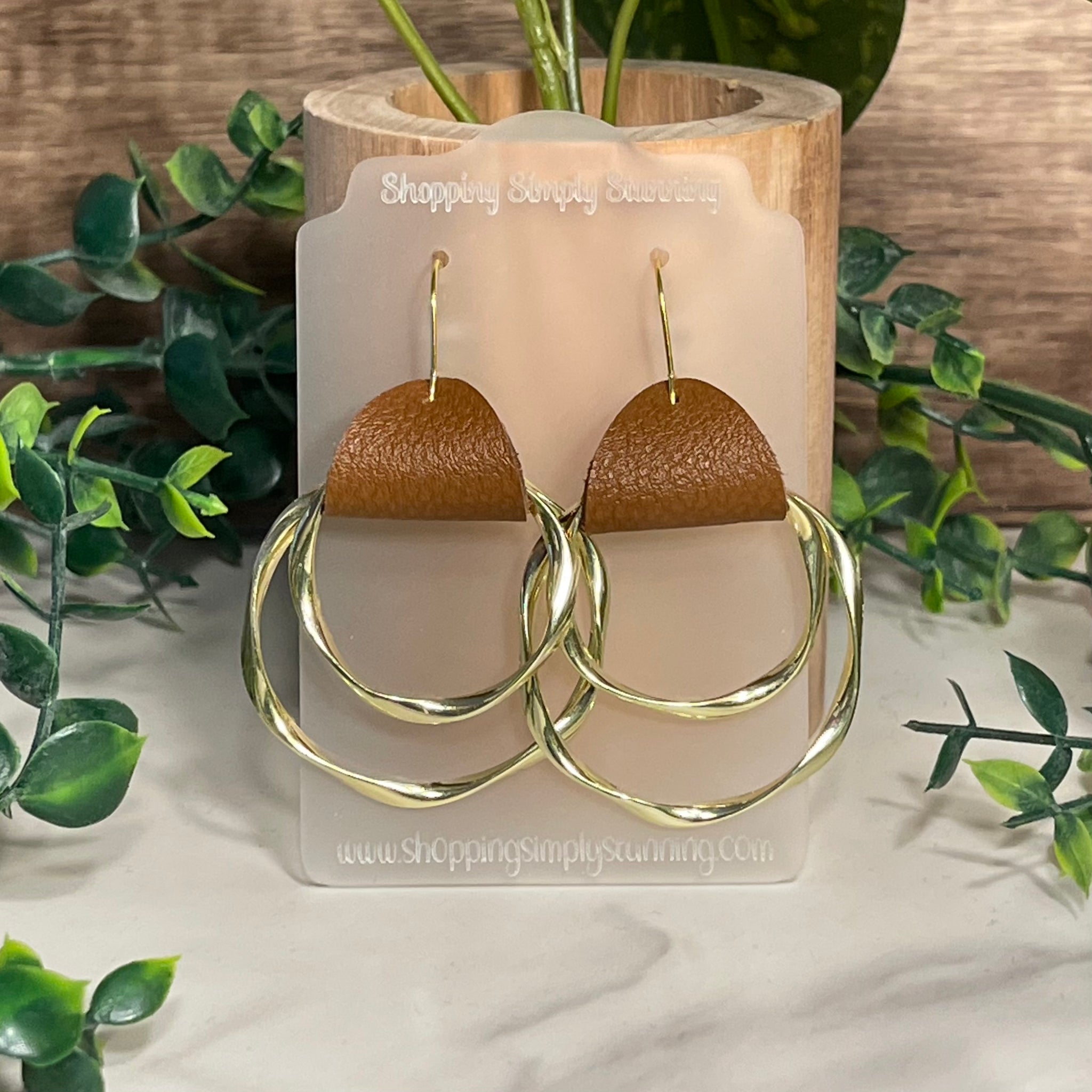 Gold Hoops With Leather Connector