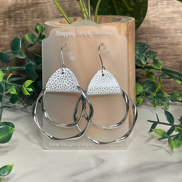 Silver Hoops With Leather Connector