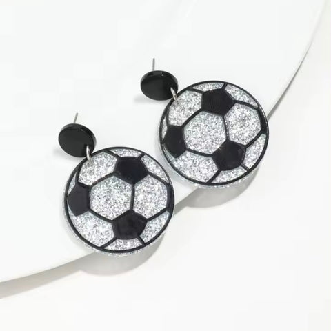 Glitter Soccer Dangle Soccer Earrings: Sale