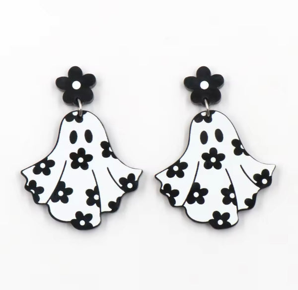 Floral Ghost Acrylic Earrings: Sale