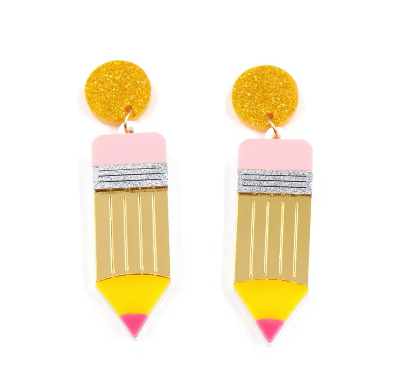 Gold Mirror Acrylic Pencil Earrings: Sale