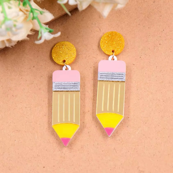 Gold Mirror Acrylic Pencil Earrings: Sale