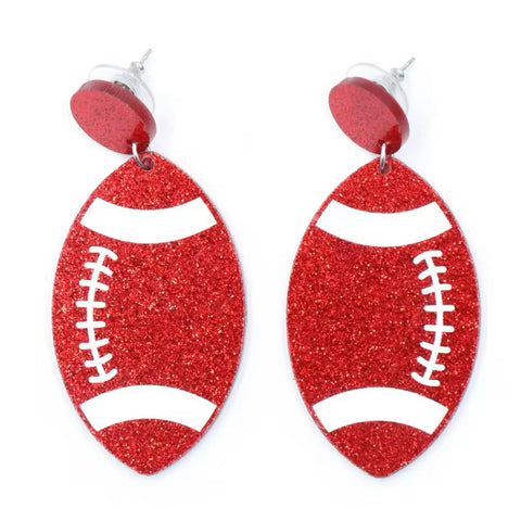 Red Glitter Acrylic Football Earrings: Sale