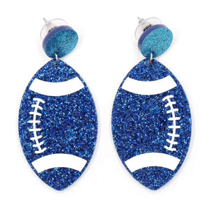 Blue Glitter Acrylic Football Earrings: Sale