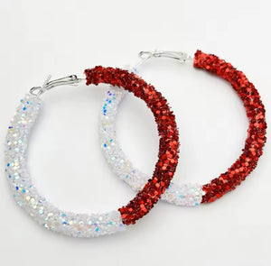 White/Red Glitter Hoops