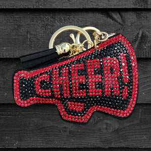 Black And Red Crystal Cheer Megaphone Keychain