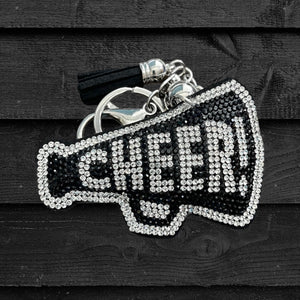 Black and White Crystal Cheer Megaphone Keychain