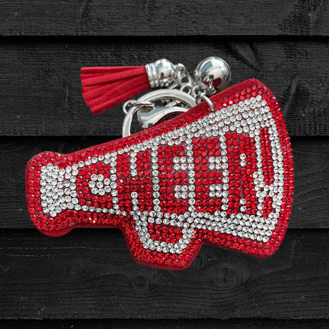 Red And White Crystal Cheer Megaphone Keychain