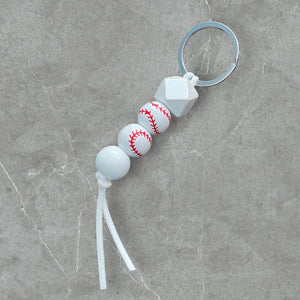 Wooden Bead Baseball Keychain