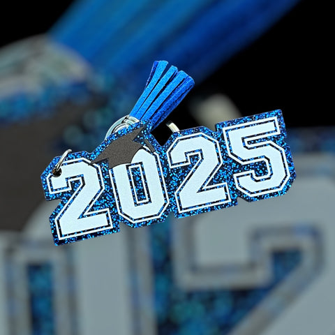 Blue Glitter 2025 Grad Keychain