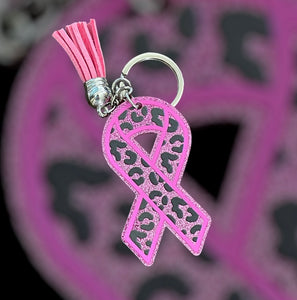 Pink Leopard Ribbon Keychain