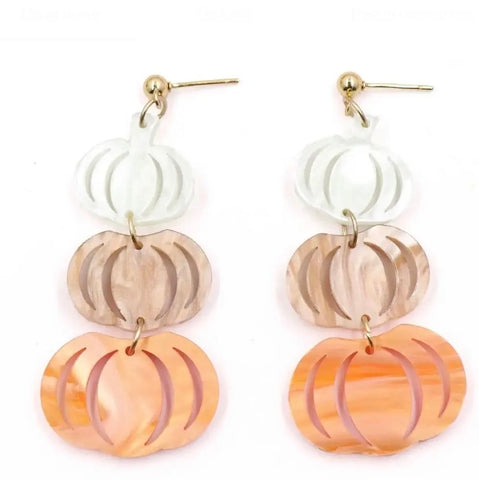 Marble Acrylic Three Pumpkin Dangle Earrings