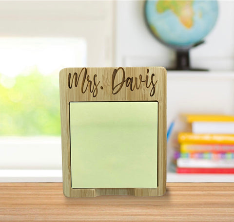 Custom Engraved Bamboo Sticky Note Holder (Includes Sticky Notes)