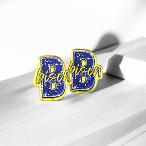 Blue B Bison Stud Earrings-Gold Mirror Acrylic