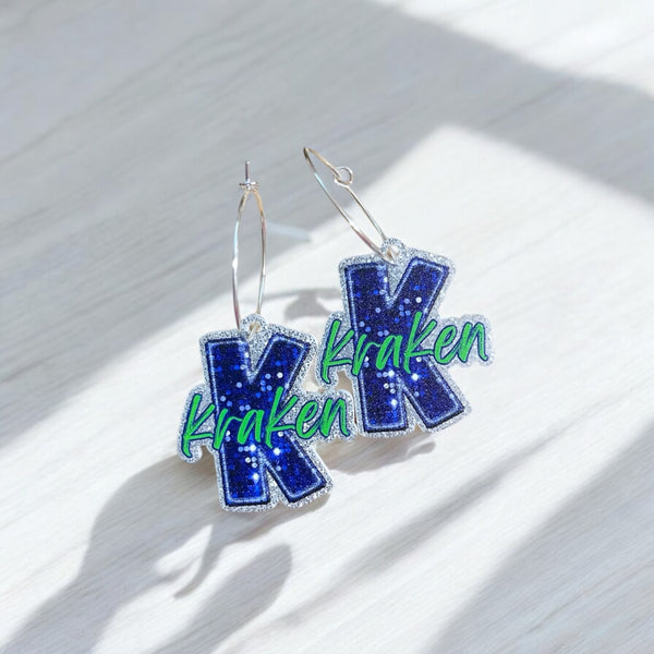 Blue K Kraken Dangle Earrings-Silver Hoop