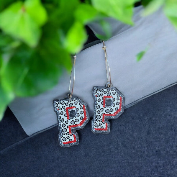 Leopard P Dangle Earrings-Silver Hoop