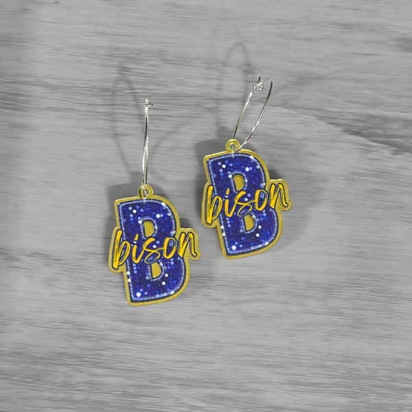 Blue B Bison Hoop Earrings-Gold Mirror Acrylic