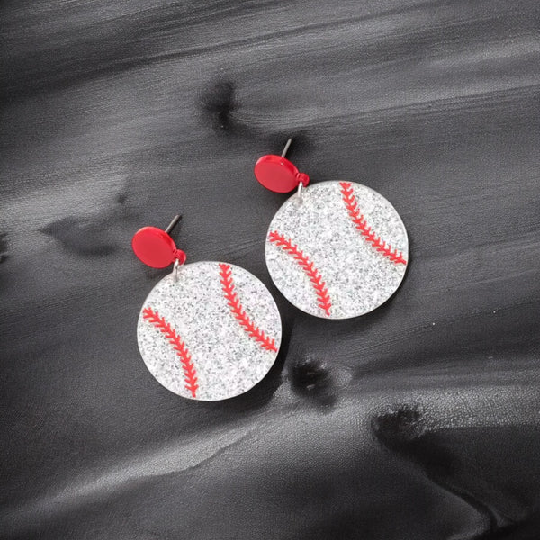 Baseball Glitter Acrylic Dangle Earrings