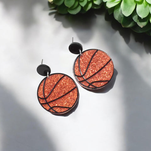 Basketball Glitter Acrylic Dangle Earrings