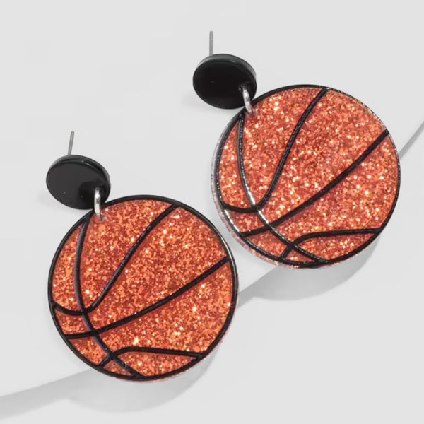 Basketball Glitter Acrylic Dangle Earrings