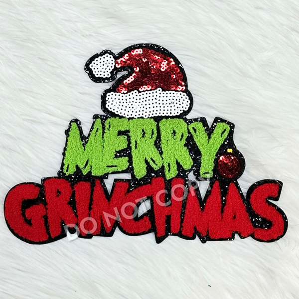 Merry Grinchmas Chenille/Sequin/Glitter Patch