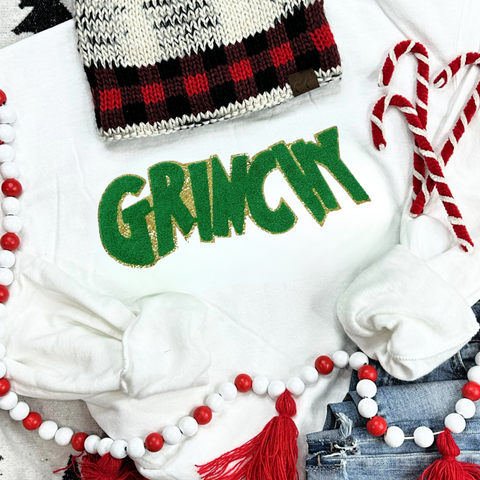 Grinchy Green Chenille Patch With Gold Glitter Backing