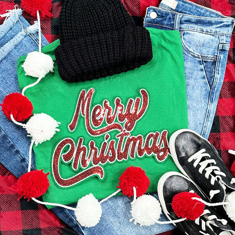 Merry Christmas Red Sequin Patch