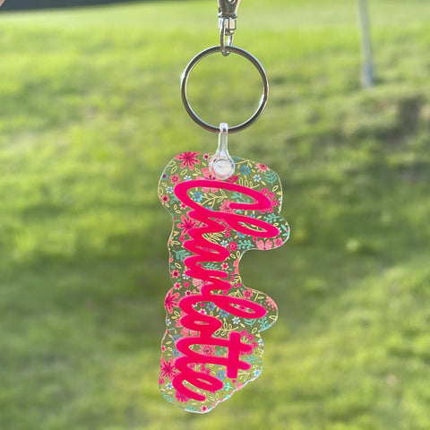 Personalized Floral/Pink Keychain