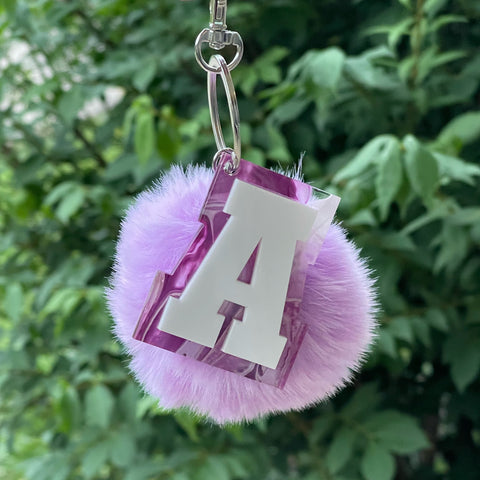 Lilac Pom Pom Custom Letter Keychain