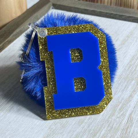 Blue Pom Pom Custom Letter Keychain