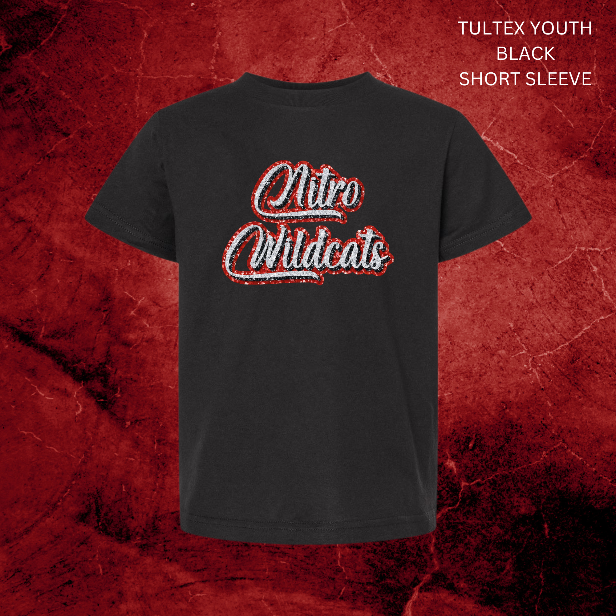 Youth Nitro Wildcats Red/Black/White Faux Glitter: Preorder