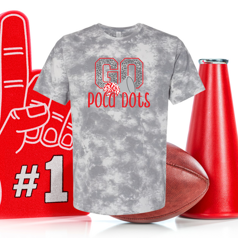 Go Poca Dots (Cheer) On Grey Tie Dye: PREORDER