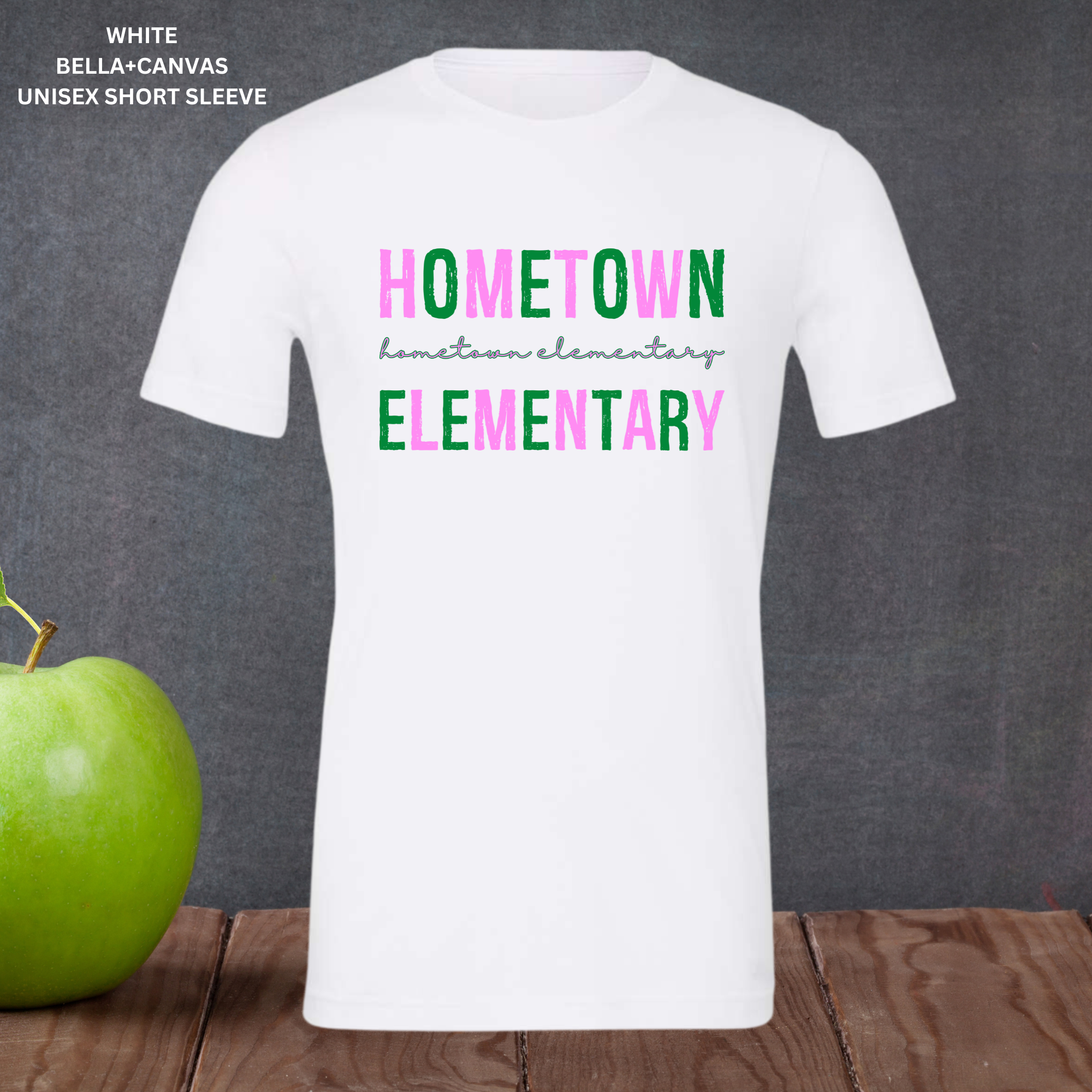 Distressed Hometown Elementary (Green/Pink): Preorder