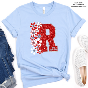 R Faux Glitter Floral Red/Blue With Rio Logo: Preorder