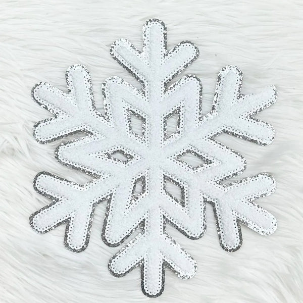 Snowflake Chenille Patch With Silver Glitter Backing