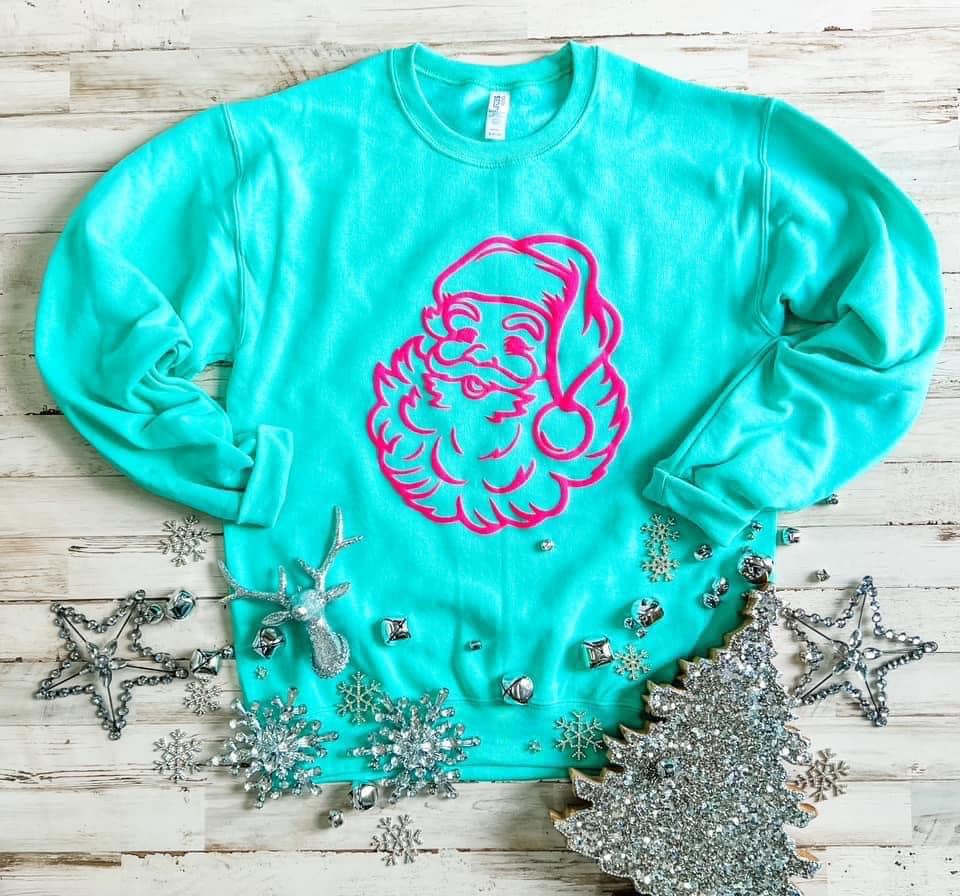 Santa-Puff Print: Cool Mint Sweatshirt: Sale