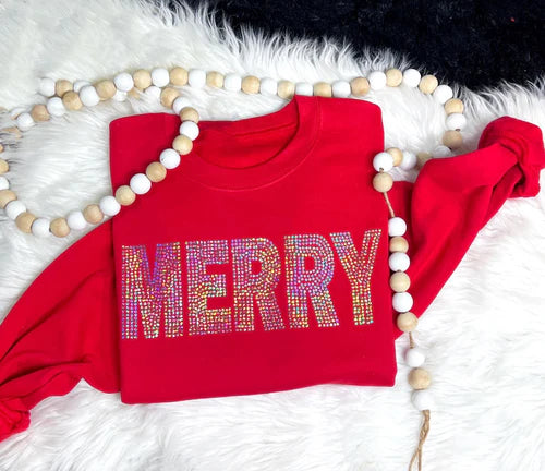 Merry Spangle On Red Gildan Sweatshirt: Sale