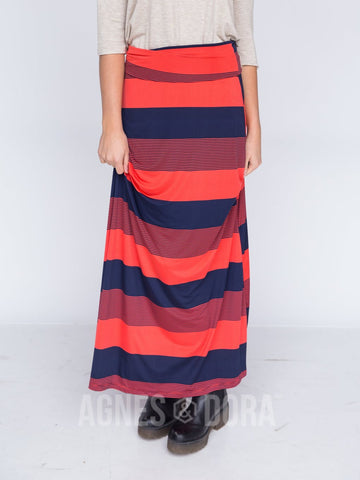 Size XXXL Agnes & Dora™ Maxi Skirt Striped in Navy and Orange: Final Sale. No Returns Or Exchanges