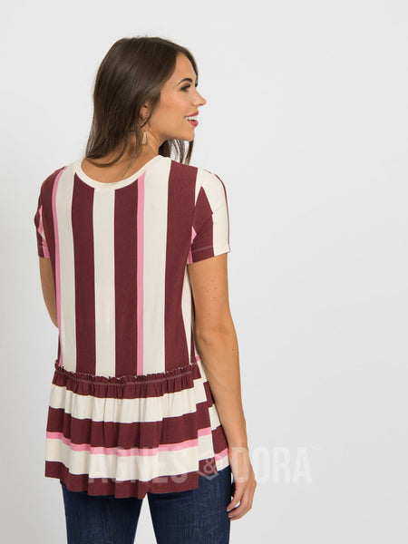 Size Small Agnes & Dora™ Relaxed Ruffle Tee Hello Fall Stripe:No Returns Or Exchanges