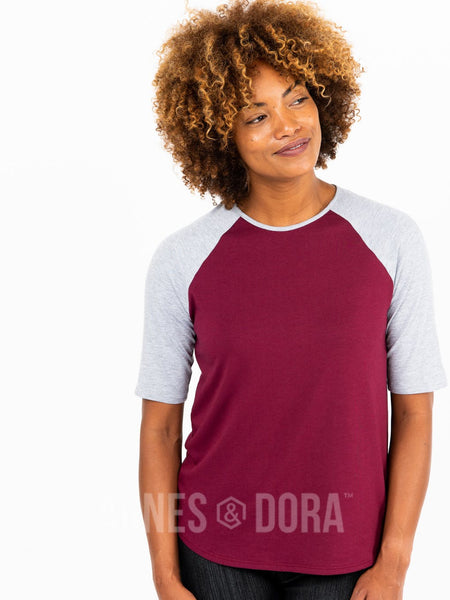 Sizes Small & Medium While Supplies Last: Agnes & Dora™ Raglan Top Wine with Heather Gray: Final Sale. No Returns Or Exchanges